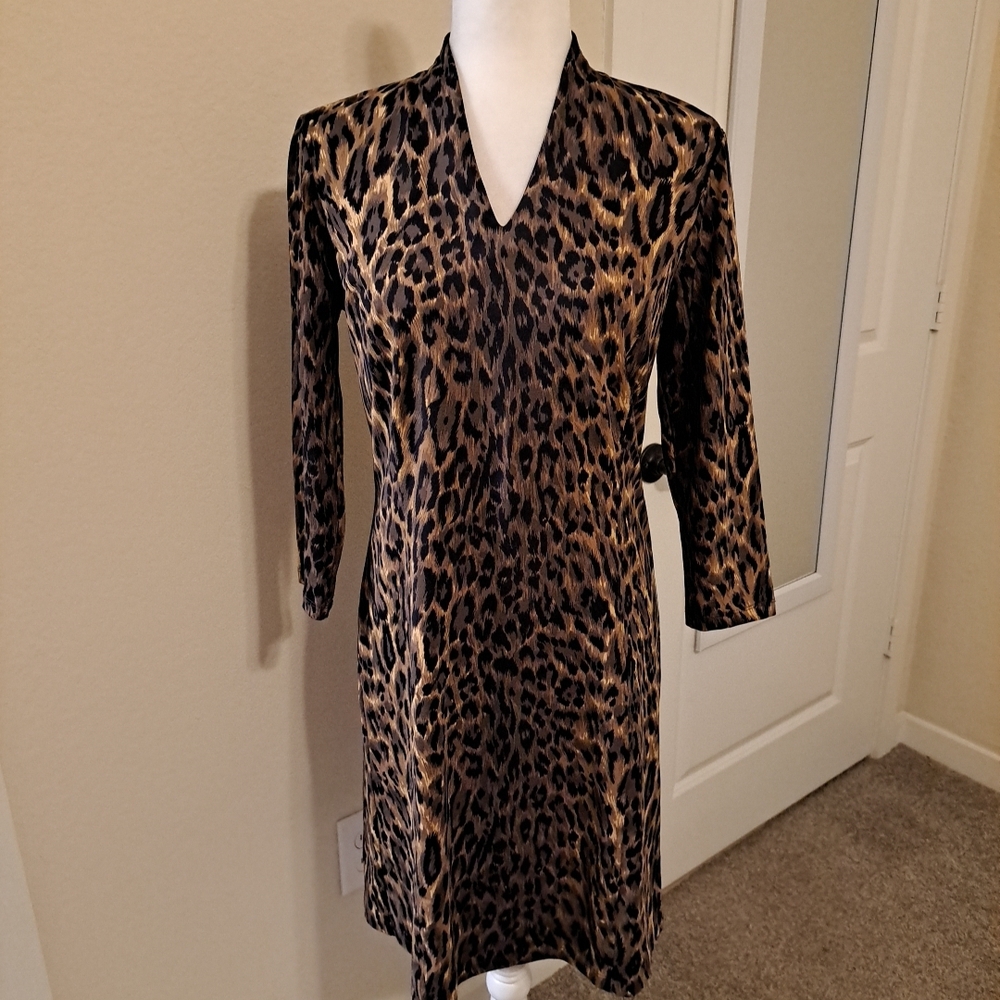 J. McLaughlin Ivana Brown/black Cheetah Print Dress Catalina Cloth Sz M EUC